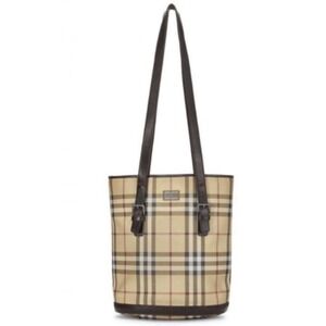 BURBERRY Nova Check Shoulder Long Strap Bucket Bag PVC Beige Authentic